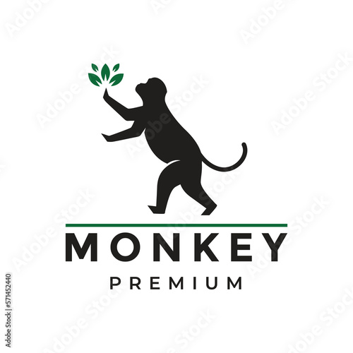 monkey animal mammal primate wildlife safari adorable logo design vector illustration