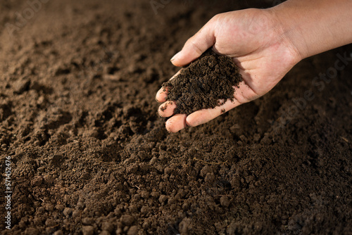 hand showing a soil for environment background