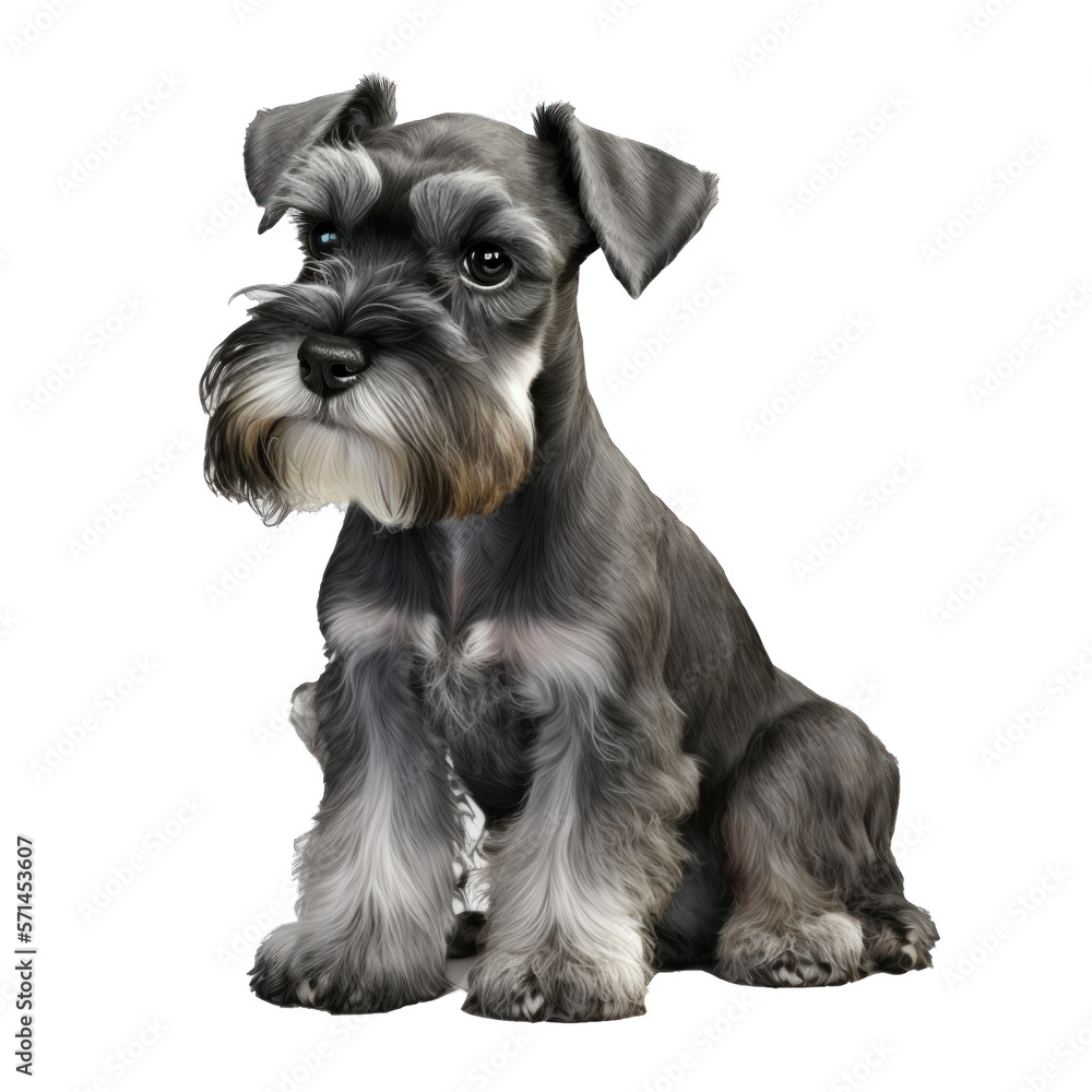 Animal Miniature Schnauzer dog Design Elements Isolated Transparent Background: Graphic Masterpiece, Clear Alpha Channel for Overlays Web Design, Digital Art, PNG Image Format (generative AI