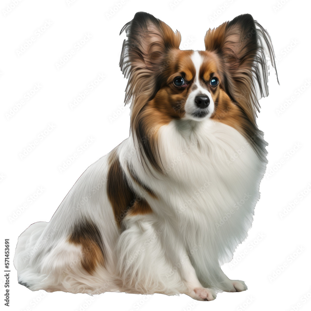 Animal Papillon dog Design Elements Isolated Transparent Background: Graphic Masterpiece, Clear Alpha Channel for Overlays Web Design, Digital Art, PNG Image Format (generative AI