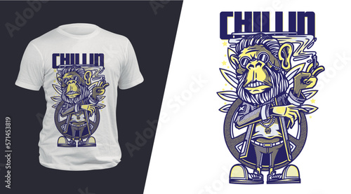 Cool vector t-shirt design with a monster chillin. Sport uniform, t-shirt activewear template, colorful. T-shirt print or tattoo with a monster chillin.