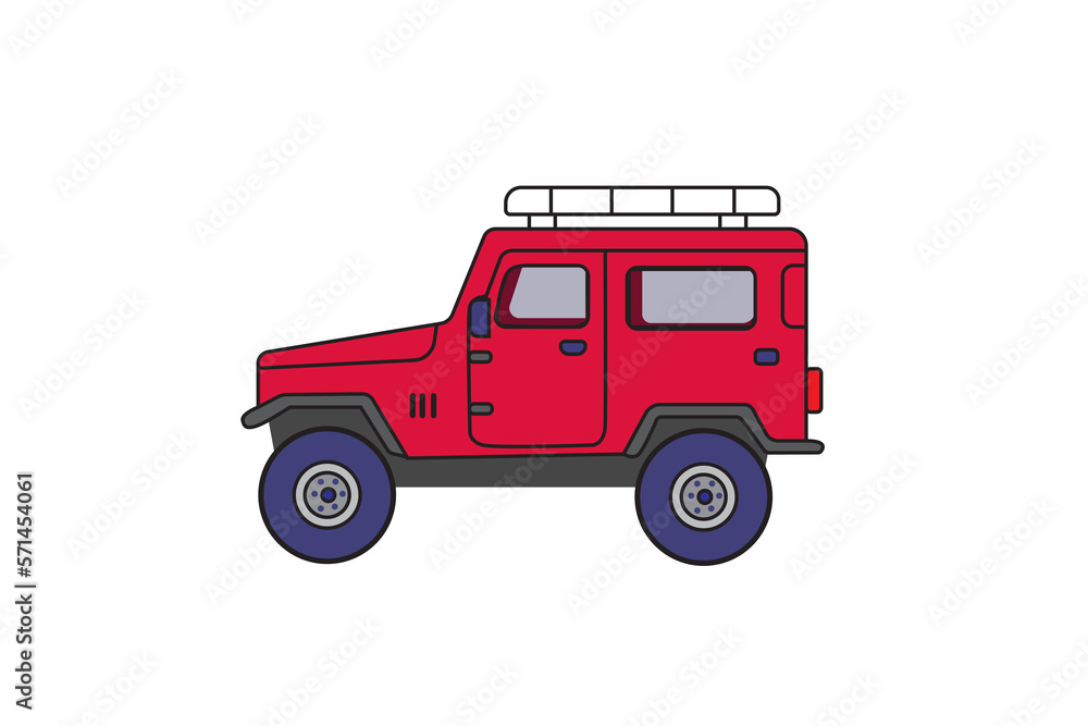 Red Jeep car in flat style