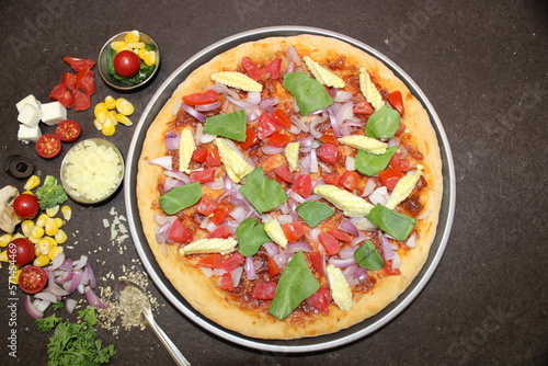 Indian style pizza with vegetables