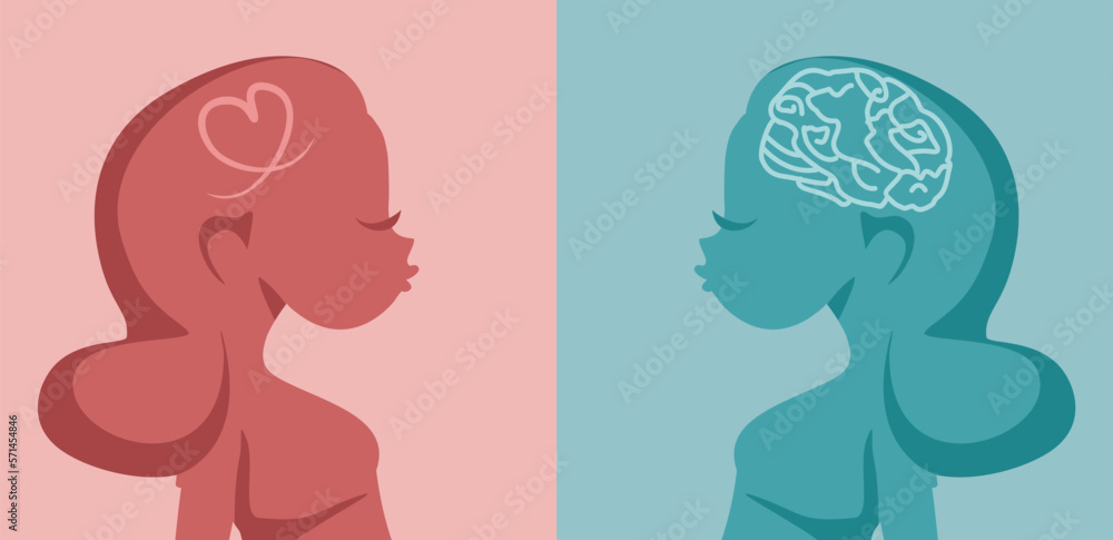 Woman with Emotional and Rational intelligence Vector Concept Illustration. Person having logic and feelings play a part in her way of thinking
