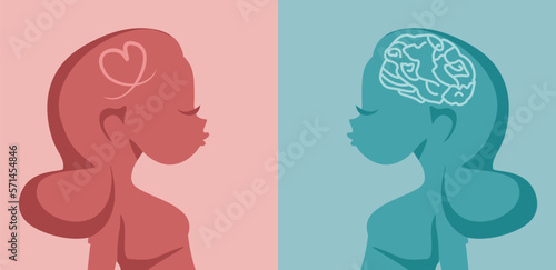 Woman with Emotional and Rational intelligence Vector Concept Illustration. Person having logic and feelings play a part in her way of thinking 