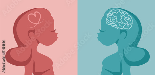 Woman with Emotional and Rational intelligence Vector Concept Illustration. Person having logic and feelings play a part in her way of thinking
