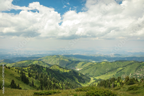 Summer landscape in the Almaty mountains in cloudy weather.