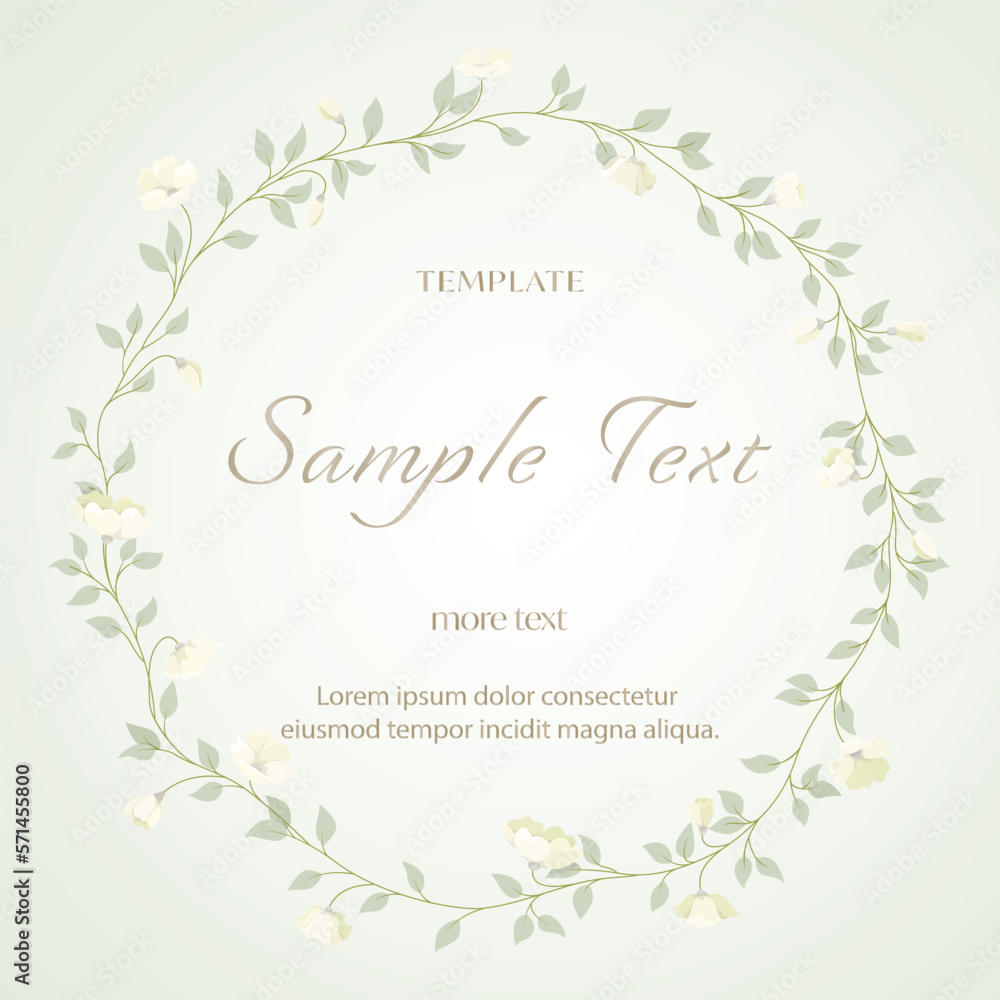 Cute flowers wreath for floral wallpaper template background bouquet. Botanical flower and tropical leaf branch can be used for printing, greeting or wedding anniversary.Vector invitation card concept