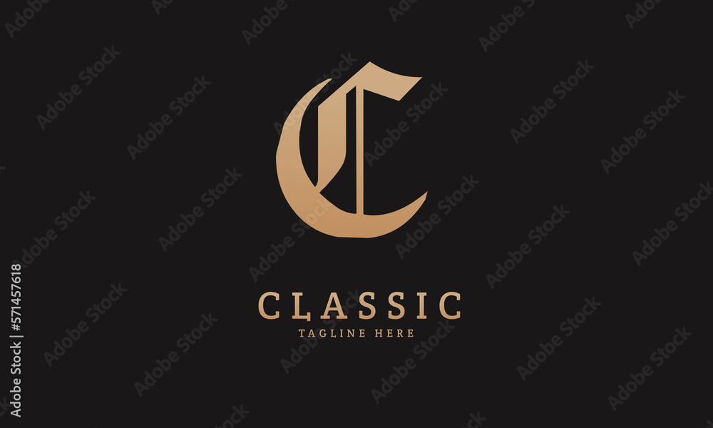 Obraz premium Alphabet C illustration monogram logo template in silver color and black background