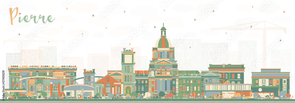 Pierre South Dakota City Skyline with Color Buildings. Vector Illustration. Pierre USA Cityscape with Landmarks.