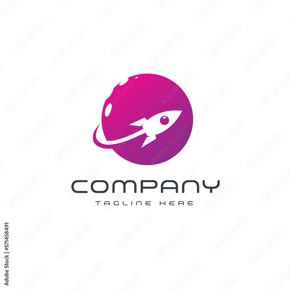 Flying to the Moon Space Logo Graphic Vector Flying to the Moon Space Logo Graphic Vector