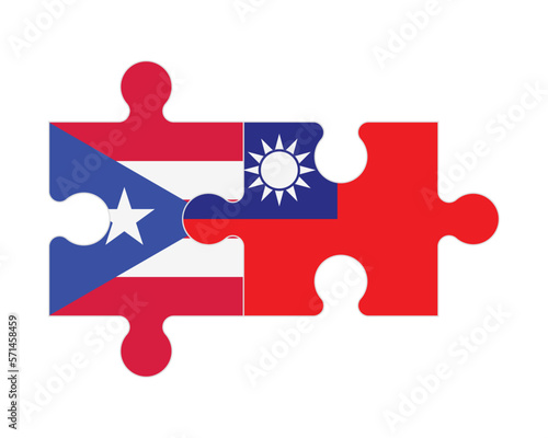 Puzzle of flags of Puerto Rico and Taiwan, vector photo