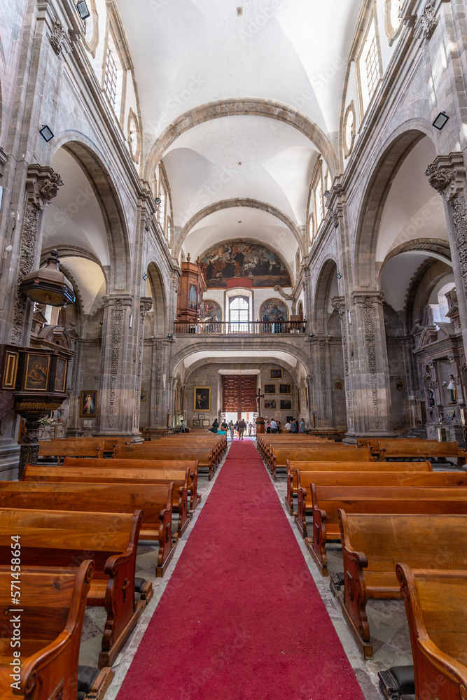 Beautiful interior of Templo de la Compania de Jesus Oratorio de San Felipe Neri in Guanajuato city. 