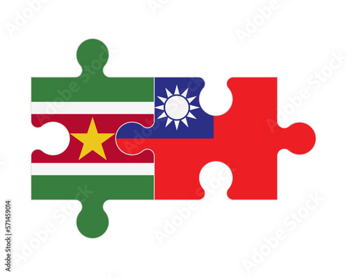 Puzzle of flags of Suriname and Taiwan, vector photo