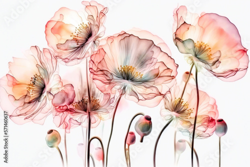  Poppy Flowers Alcohol Ink Painting Abstract Background. Created with Generative AI Technology 