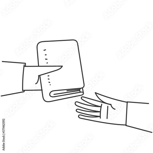 hand drawn doodle person gives book to friend illustration