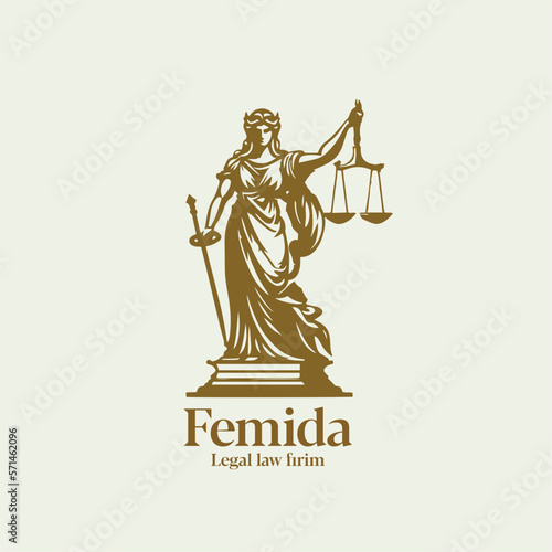 Law Firm Lady Justice Femida Logo Design, Themis goddess sculpture isolated background photo