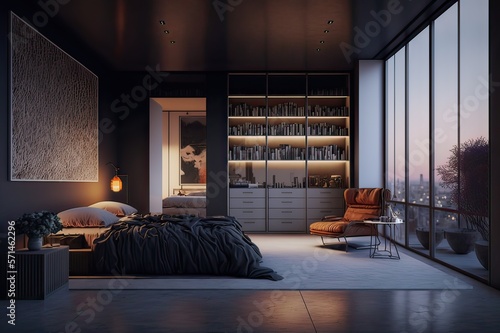 Luxurious Bedroom Interior At Nigh. Photo generative AI photo