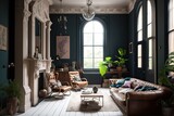 Fashionable vintage styled living room. Photo generative AI