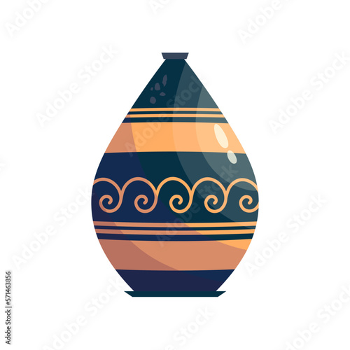 Greek vase ancient jar isolated. Ceramic vase with greek symbol. Cartoon vector illustration. Pottery jar earthenware antique design