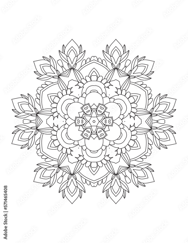 Coloring book page. Hand drawn vector illustration. Flower Mandala. Mandala pattern black and white good mood. Mandala. Round Ornament Pattern.  Vector for coloring page for adults.