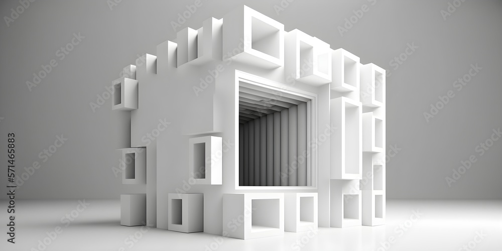 Fototapeta premium White modern object on a white wall, white modern design and white abstract art, exlusive, mysterious and expensive white AI, AI Générative, Générative.