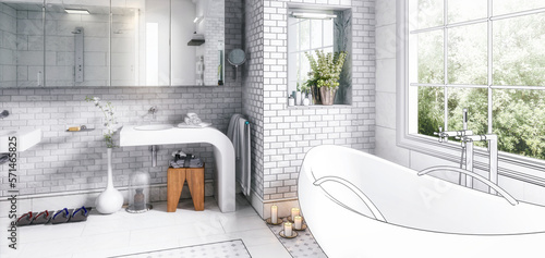 Konzept einer modernen Innenausstattung in klassischer Badezimmer-Architektur - 3D Visualisierung