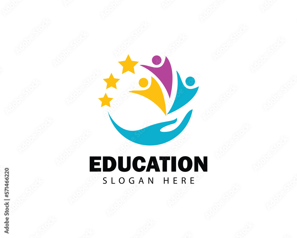 education logo people abstract star logo concept reaching star happy design concept hand care
