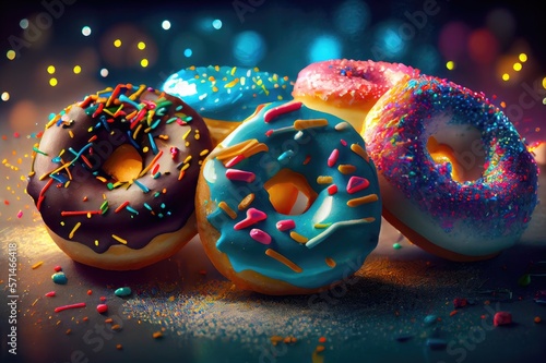 Donut Donuts Doughnut Doughnuts Glazed Frosted Sprinkles Jelly Filled Colorful Delicious Party Lights Dessert Celebration Background Image © DigitalFury