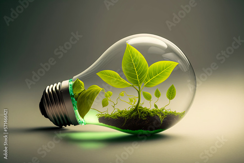 A light bulb containing a green leaf symbolizes the growth and innovation of clean energy. A simple and colorful message on the way to a brighter future. Generative AI
