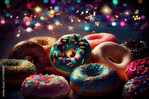 Donut Donuts Doughnut Doughnuts Glazed Frosted Sprinkles Jelly Filled Colorful Delicious Party Lights Dessert Celebration Background Image