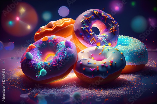 Donut Donuts Doughnut Doughnuts Glazed Frosted Sprinkles Jelly Filled Colorful Delicious Party Lights Dessert Celebration Background Image © DigitalFury