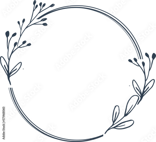 Minimalist floral frame with hand drawn leaf and shape simple floral border