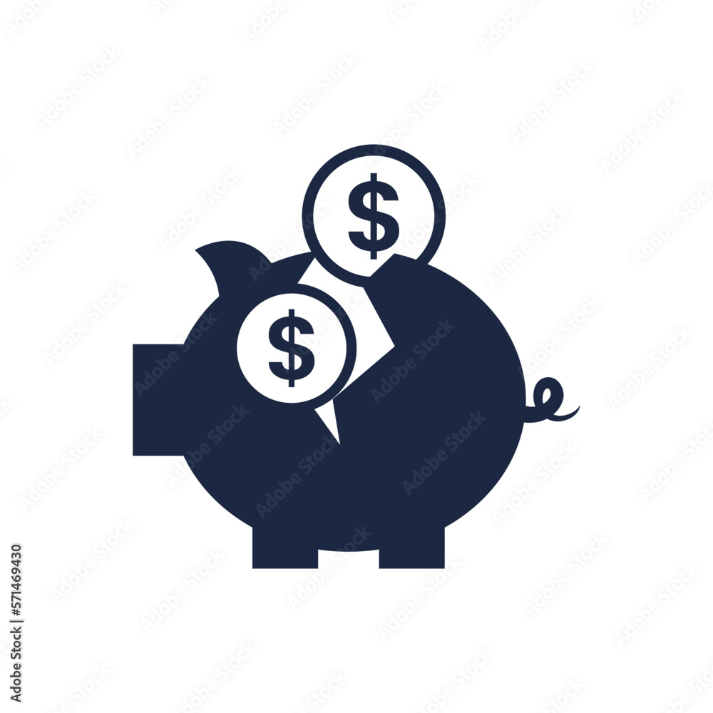 isolate blue and white broken piggy bank icon isolate blue and white broken piggy bank icon