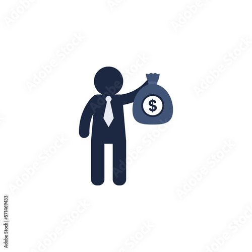 man holding dollar money bag flat icon