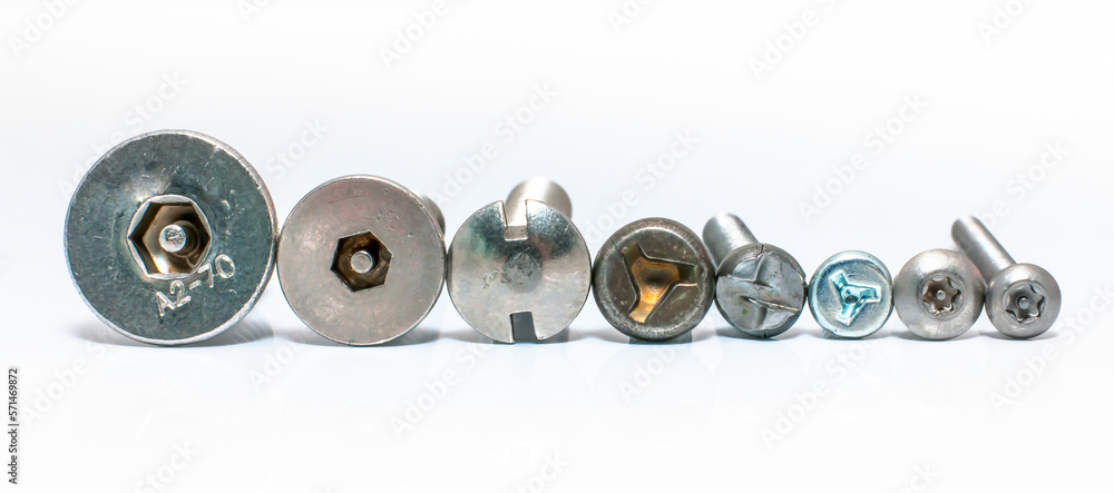 Security screws with different recess and white background
