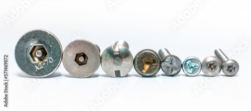 Obraz na płótnie Security screws with different recess and white background w salonie
