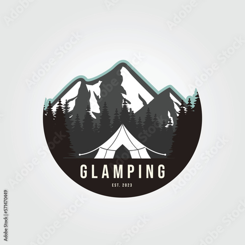 emblem of glamping logo with luxury camp icon design illustration