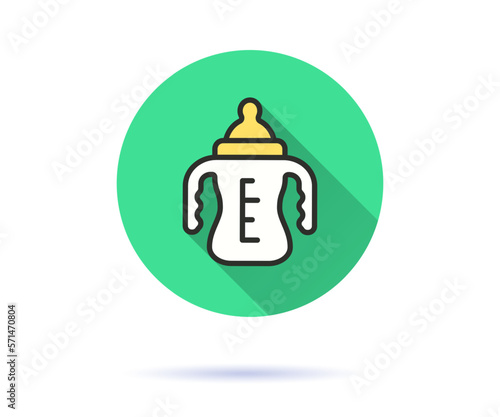 Baby bottle with handles icon with long shadow for graphic and web design.