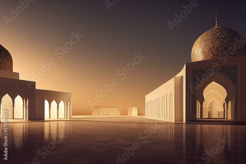 Photo illudtration of amazing architecture design of muslim mosque ramadan concept