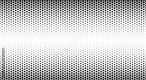 Dotted gradient halftone background. Horizontal seamless dotted pattern in pop art style. Abstract modern stylish texture. Fade gradient black and white half tone background. Vector illustration.