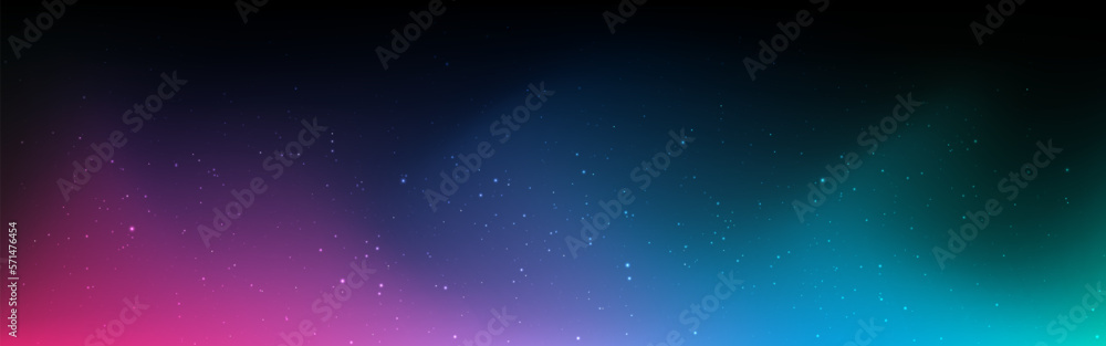 Polar lights. Starry milky way. Wide cosmos background. Beautiful Northern lights. Romantic colorful sky. Blurred cosmos with shining stars. Vector illustration