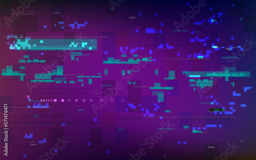 Glitch color effect. Random pixel shapes. Video signal problem. Digital video error. Futuristic bad signal. Distortion lines and shapes. Vector illustration