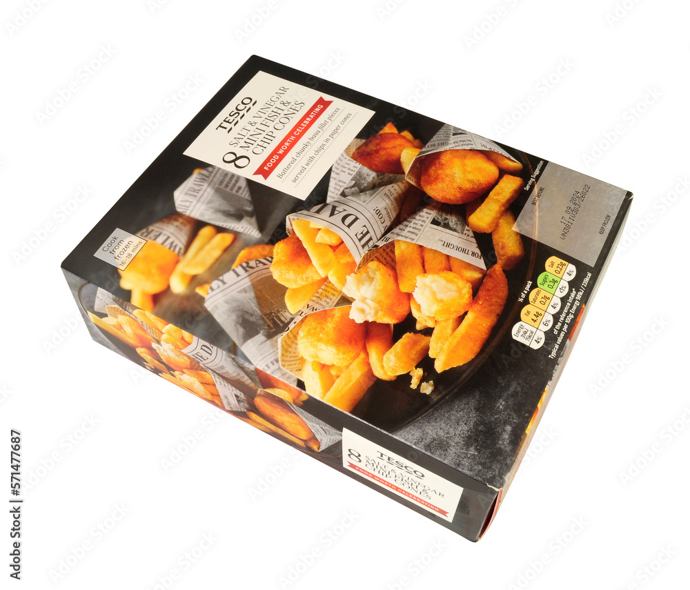 Tesco eight frozen salt and vinegar mini fish and chip cones battered chunky basa fish fillet