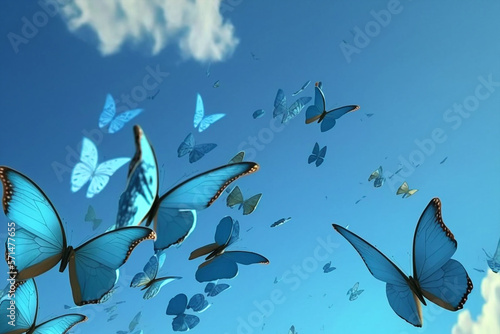 butterflies in blue sky. Generative AI	