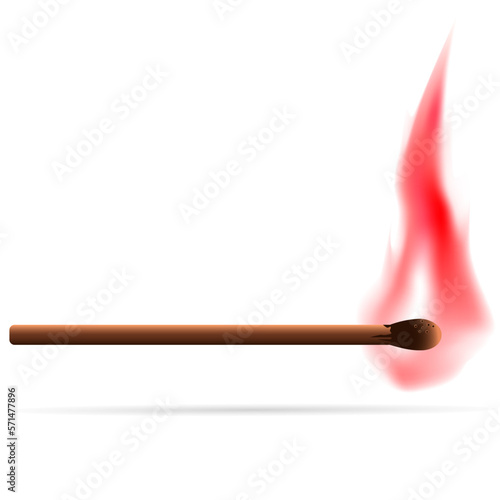 Realistic fire on a wooden matches. Red flames blazed, hot on wooden matches vector illustration