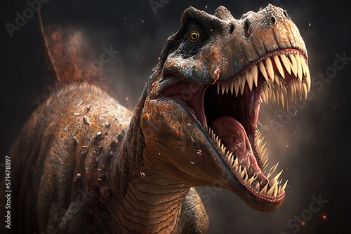 Close-up of a dinosaur t-rex screaming. Generative AI. © Martin
