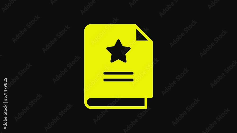 Yellow Scenario icon isolated on black background. Script reading concept for art project, films, theaters. 4K Video motion graphic animation