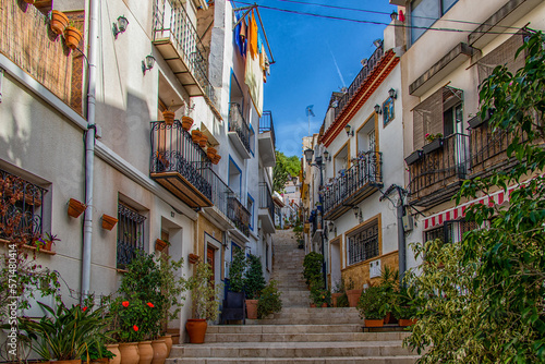 l historic old colorful houses Barrio Santa Cruz Alicante Spain on a sunny day