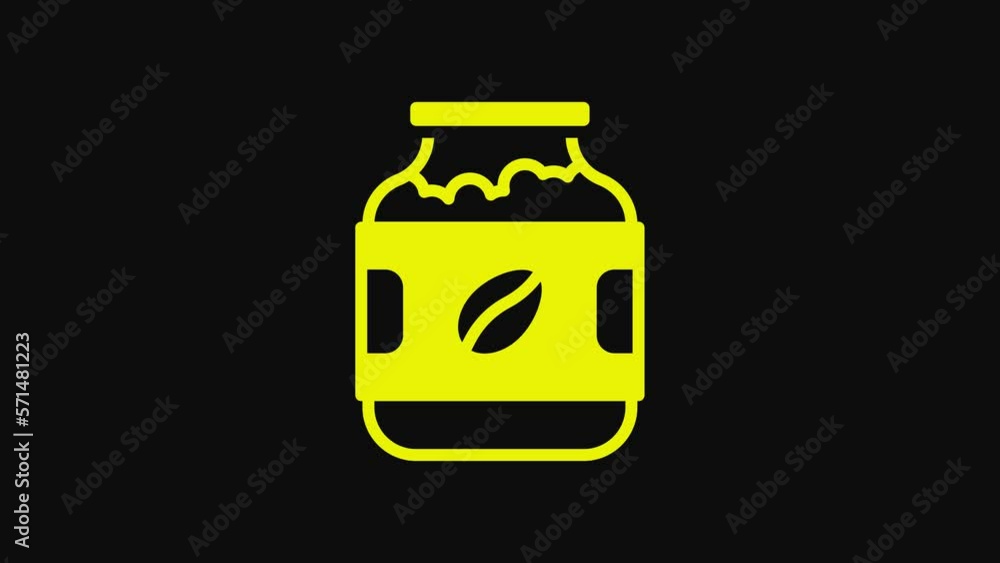 Yellow Coffee jar bottle icon isolated on black background. 4K Video motion graphic animation